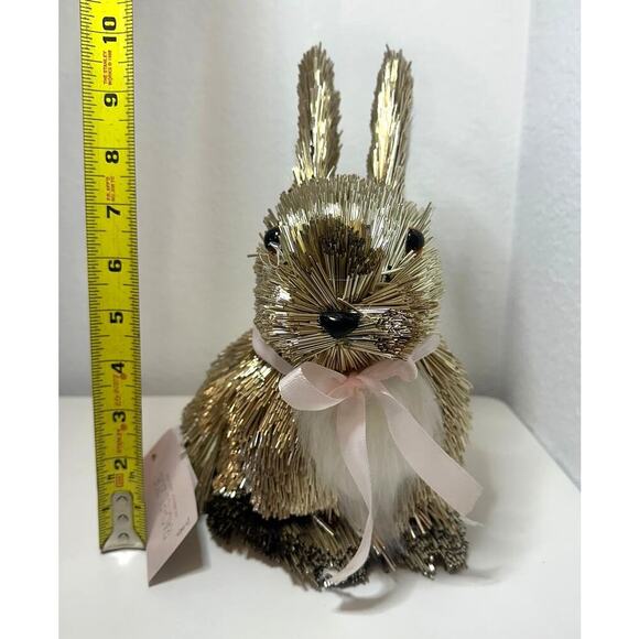 Rachel Zoe Mirror Silver Straw EASTER BUNNY With Pink BOW - Picture 7 of 7
